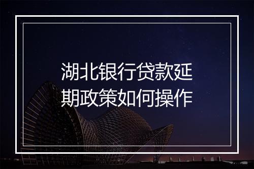 湖北银行贷款延期政策如何操作