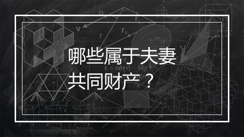哪些属于夫妻共同财产？