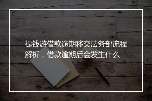 提钱游借款逾期移交法务部流程解析，借款逾期后会发生什么