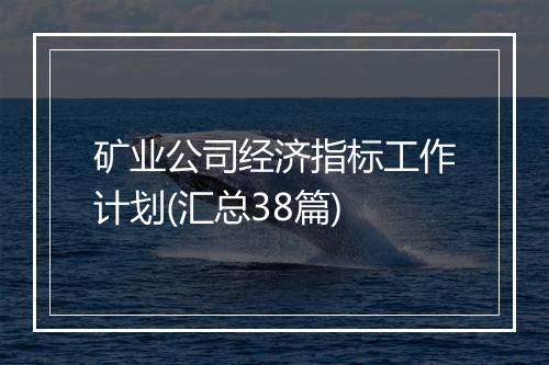 矿业公司经济指标工作计划(汇总38篇)