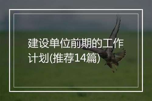 建设单位前期的工作计划(推荐14篇)
