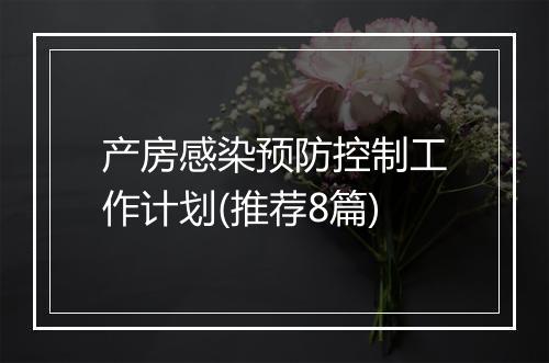 产房感染预防控制工作计划(推荐8篇)