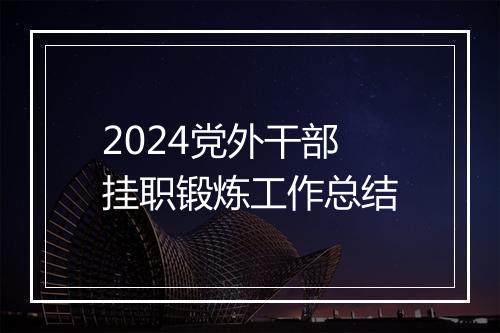 2024党外干部挂职锻炼工作总结