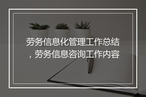 劳务信息化管理工作总结，劳务信息咨询工作内容