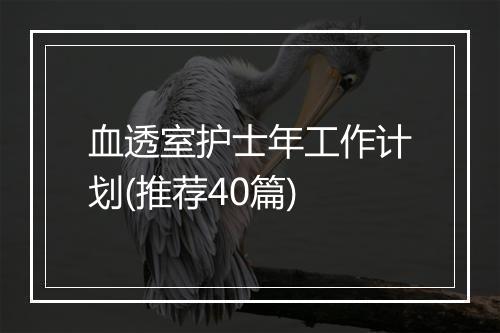 血透室护士年工作计划(推荐40篇)