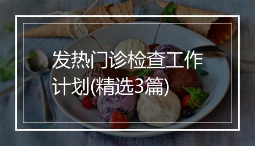 发热门诊检查工作计划(精选3篇)