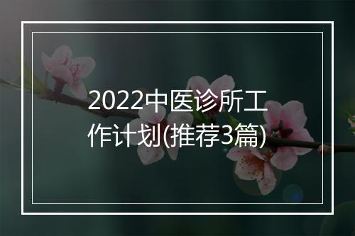 2022中医诊所工作计划(推荐3篇)
