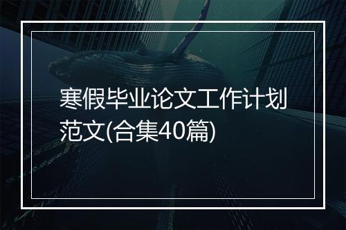寒假毕业论文工作计划范文(合集40篇)