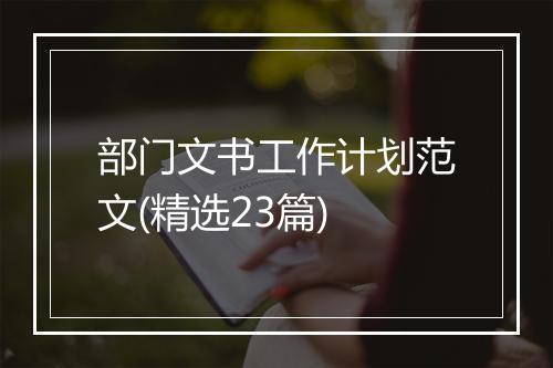 部门文书工作计划范文(精选23篇)