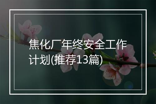 焦化厂年终安全工作计划(推荐13篇)