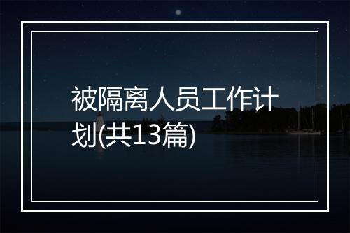 被隔离人员工作计划(共13篇)
