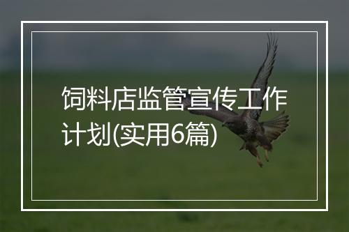 饲料店监管宣传工作计划(实用6篇)