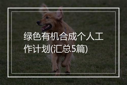 绿色有机合成个人工作计划(汇总5篇)