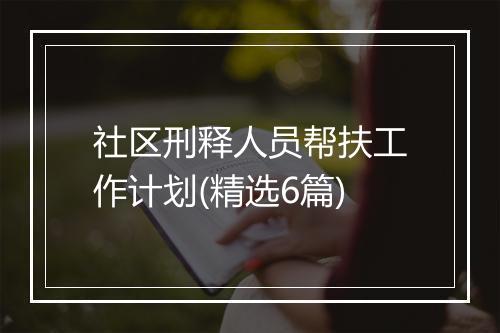 社区刑释人员帮扶工作计划(精选6篇)