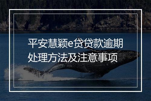 平安慧颖e贷贷款逾期处理方法及注意事项