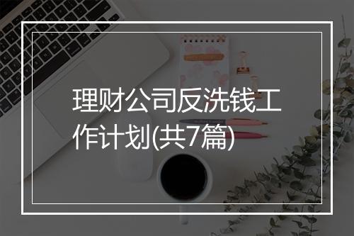 理财公司反洗钱工作计划(共7篇)