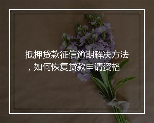 抵押贷款征信逾期解决方法，如何恢复贷款申请资格