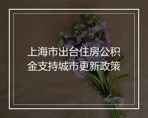 上海市出台住房公积金支持城市更新政策