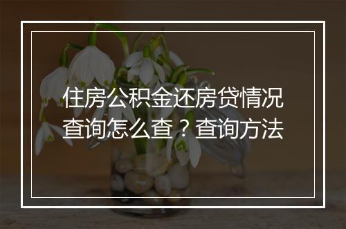 住房公积金还房贷情况查询怎么查？查询方法