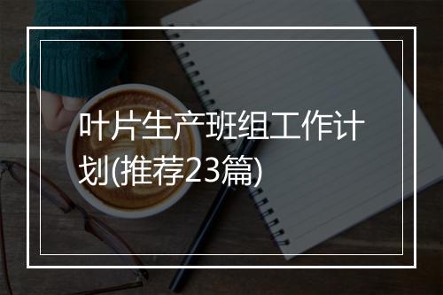 叶片生产班组工作计划(推荐23篇)