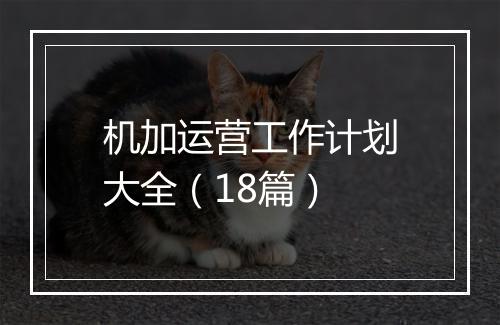 机加运营工作计划大全（18篇）