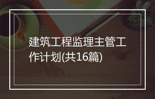 建筑工程监理主管工作计划(共16篇)