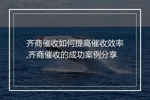 齐商催收如何提高催收效率,齐商催收的成功案例分享