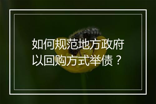 如何规范地方政府以回购方式举债？