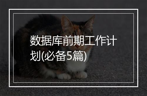 数据库前期工作计划(必备5篇)