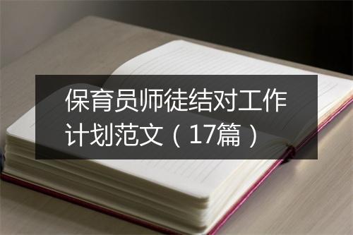 保育员师徒结对工作计划范文（17篇）