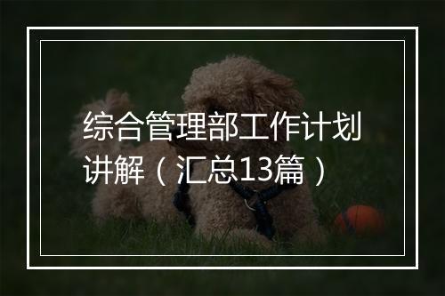 综合管理部工作计划讲解（汇总13篇）