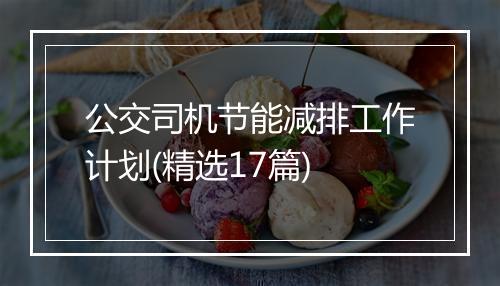 公交司机节能减排工作计划(精选17篇)