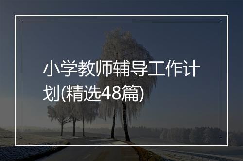 小学教师辅导工作计划(精选48篇)
