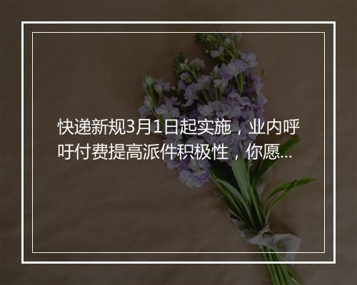 快递新规3月1日起实施，业内呼吁付费提高派件积极性，你愿买单吗？