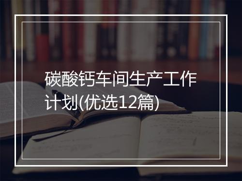 碳酸钙车间生产工作计划(优选12篇)