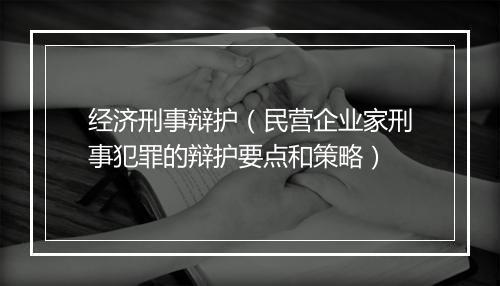 经济刑事辩护（民营企业家刑事犯罪的辩护要点和策略）