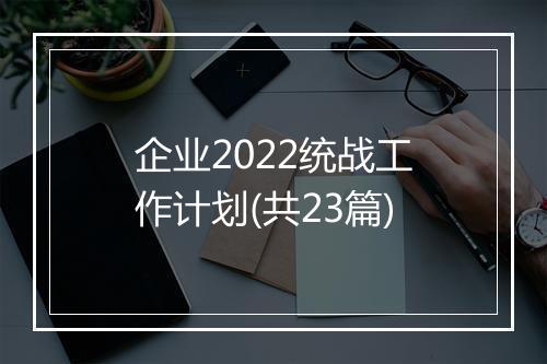 企业2022统战工作计划(共23篇)