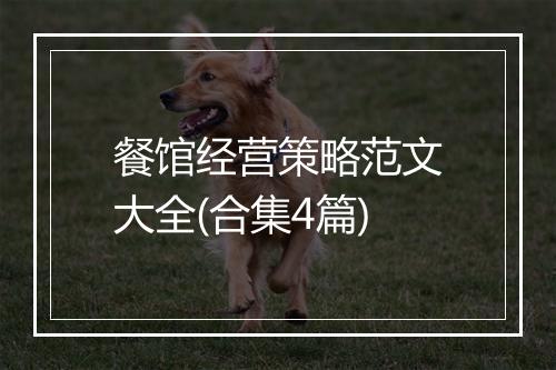 餐馆经营策略范文大全(合集4篇)