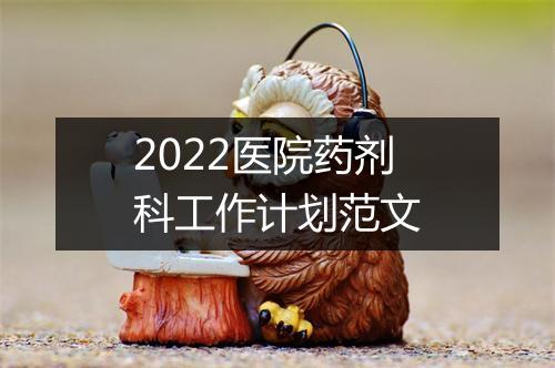 2022医院药剂科工作计划范文
