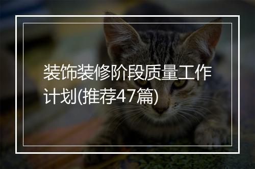 装饰装修阶段质量工作计划(推荐47篇)