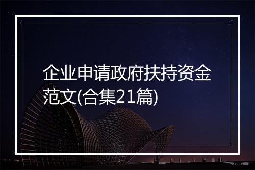 企业申请政府扶持资金范文(合集21篇)