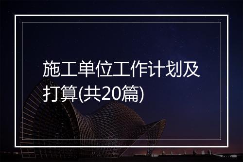 施工单位工作计划及打算(共20篇)