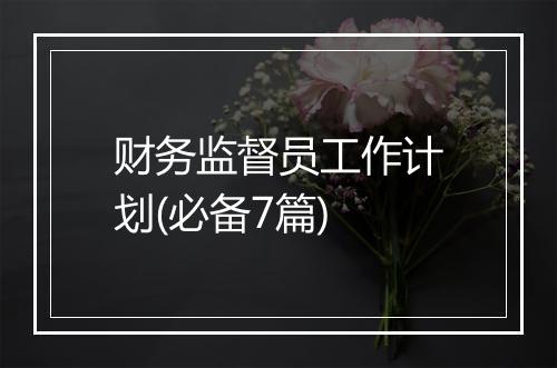 财务监督员工作计划(必备7篇)