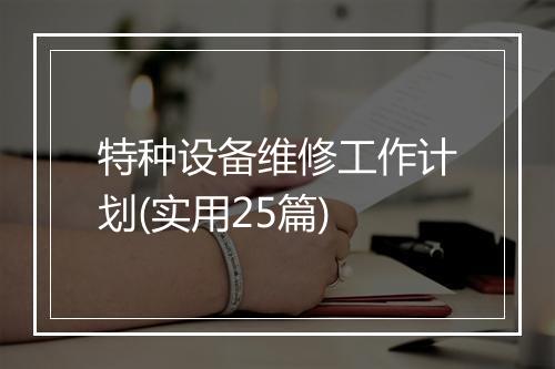 特种设备维修工作计划(实用25篇)