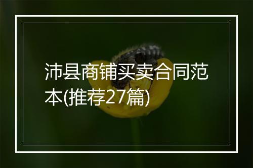 沛县商铺买卖合同范本(推荐27篇)