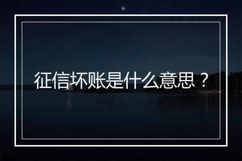 征信坏账是什么意思？