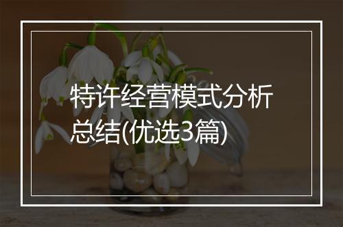 特许经营模式分析总结(优选3篇)