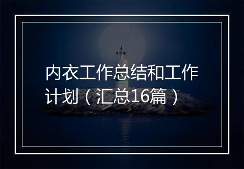 内衣工作总结和工作计划（汇总16篇）