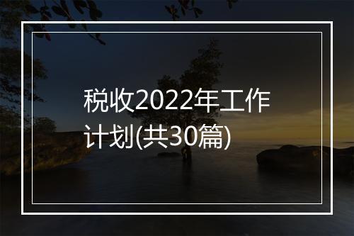 税收2022年工作计划(共30篇)