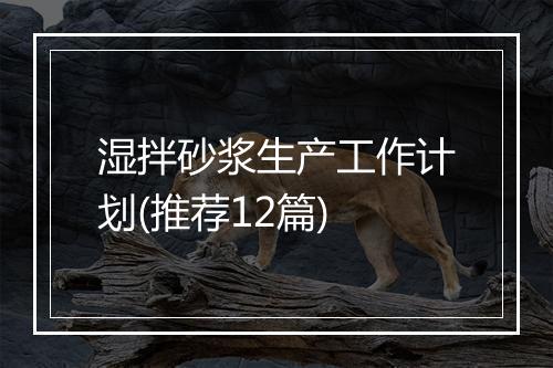 湿拌砂浆生产工作计划(推荐12篇)